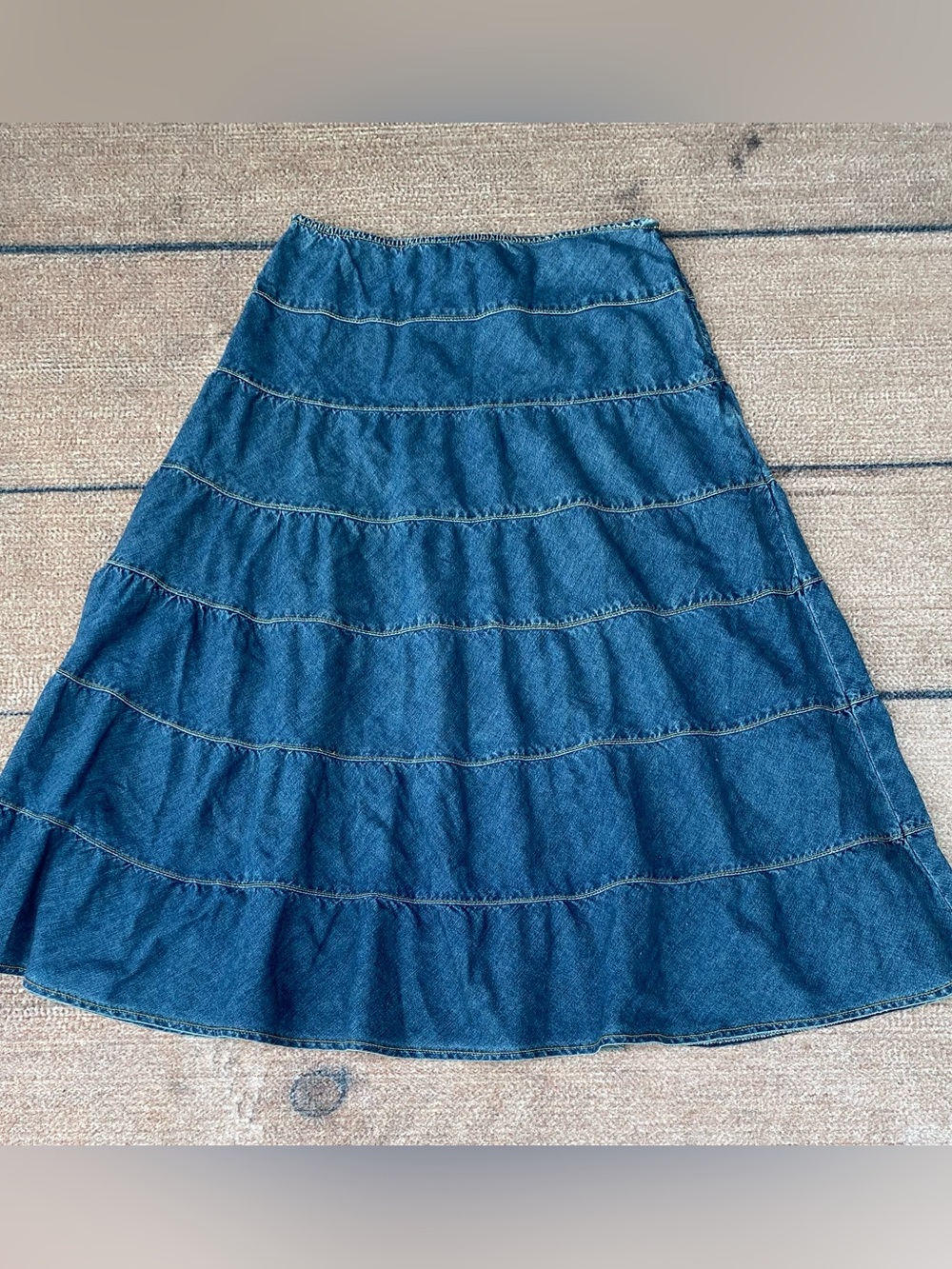 Lena Jeans vintage tiered denim ruffle Parisian western cowgirl maxi skirt lg